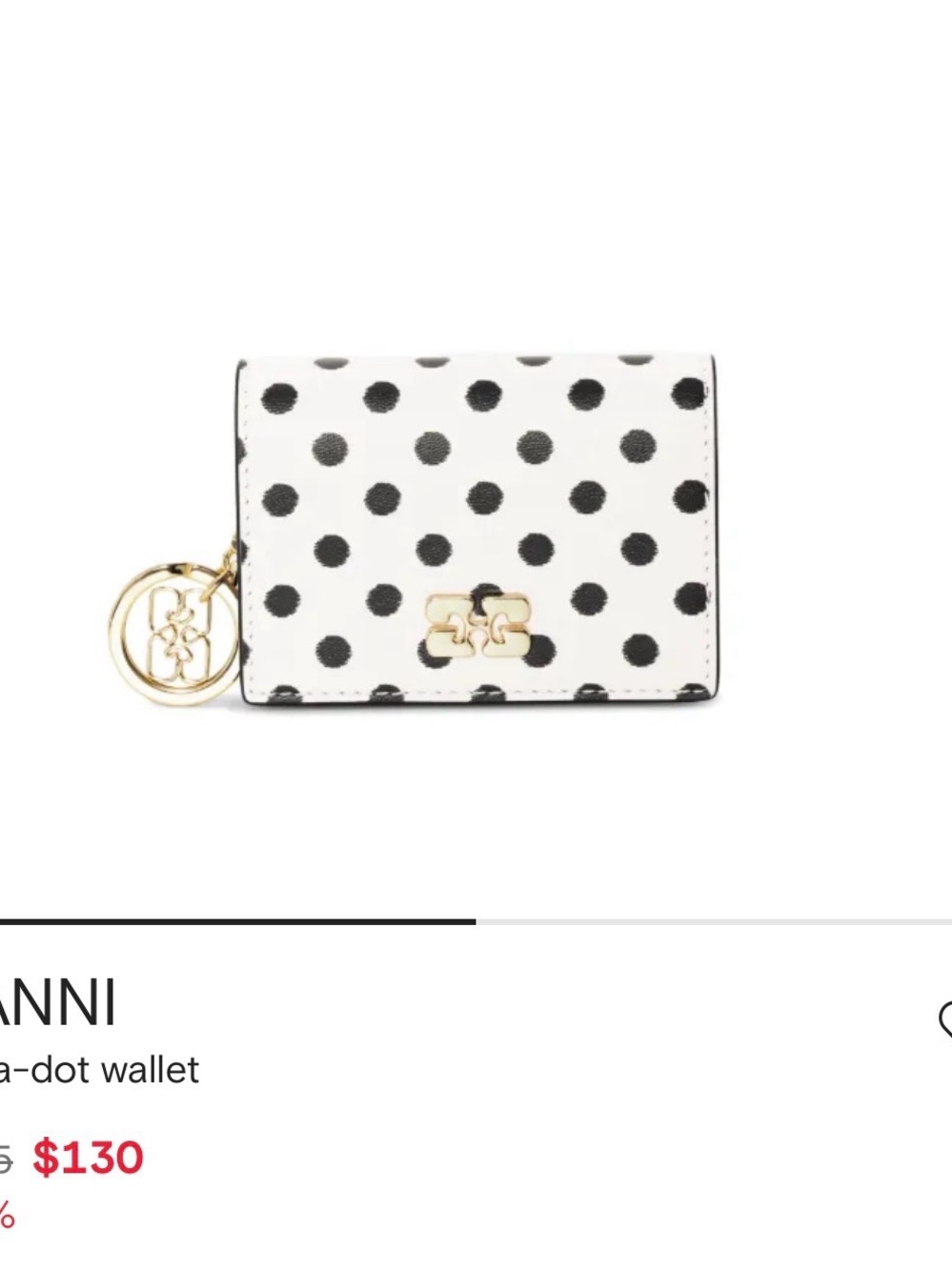 Ganni White Leather Polka Dot Card Wallet with Gold Charm